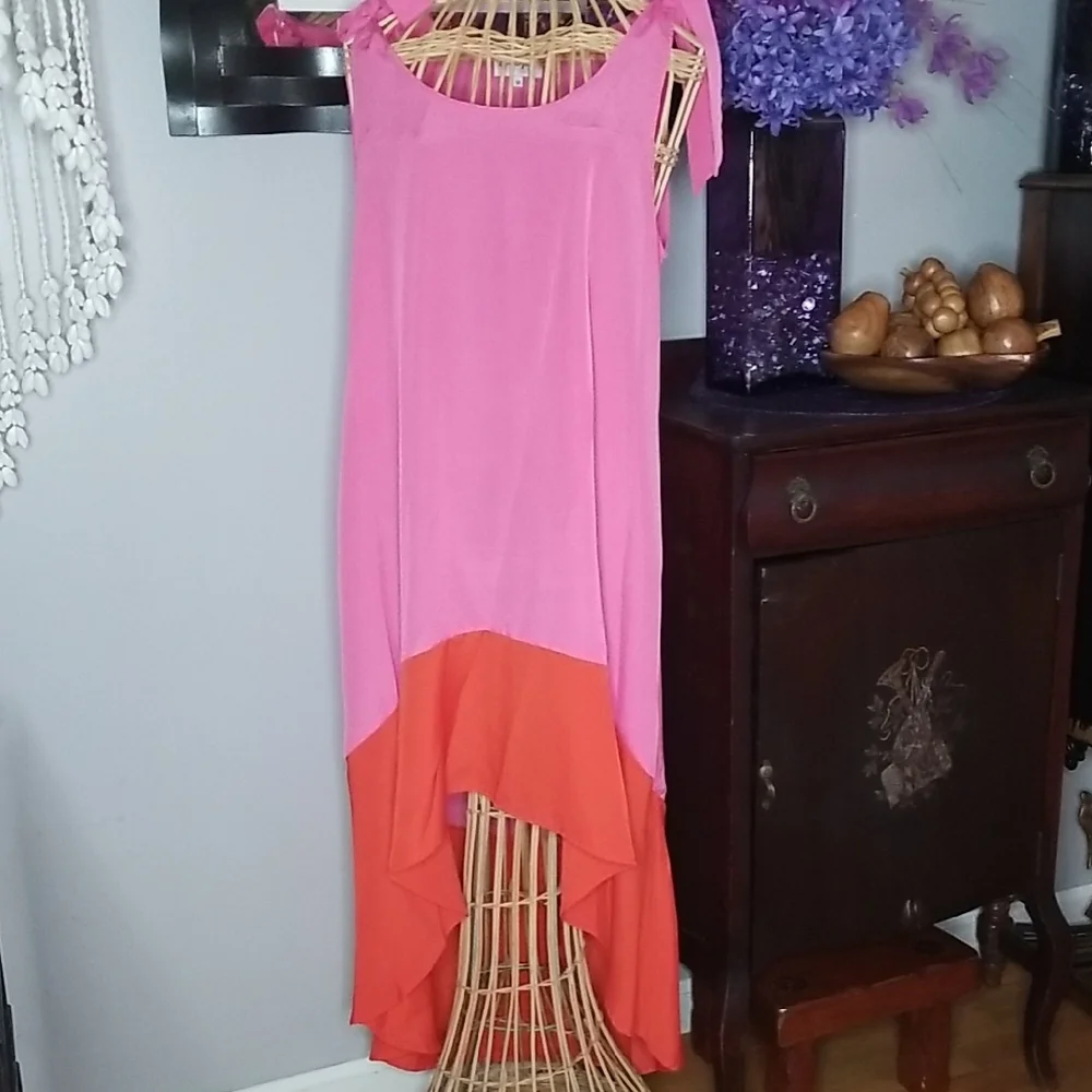 Mud Pie Medium Pink and Orange Shoulder Tie Swimsuit Cover Up Dress - Picture 1 of 9